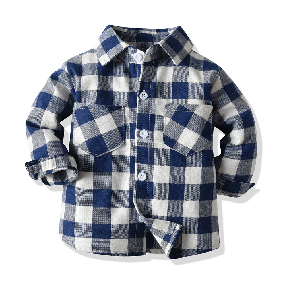 Korean children's clothing 2019 autumn and winter new boys double pocket long-sleeved cardigan plaid lapel kids shirt shirt - Image 5