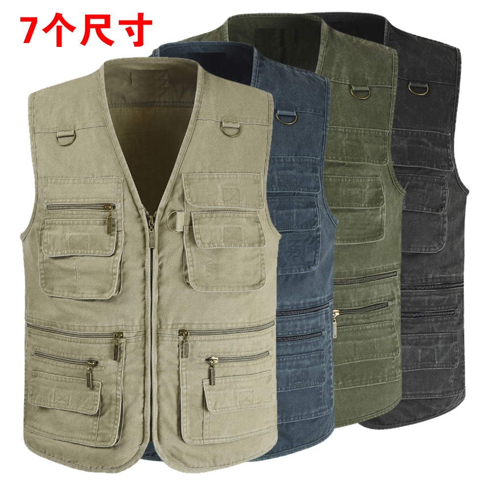 Photography vest outdoor leisure middle-aged and elderly reporters vest fishing multi-pocket cotton canvas plus size loose vest - Image 7