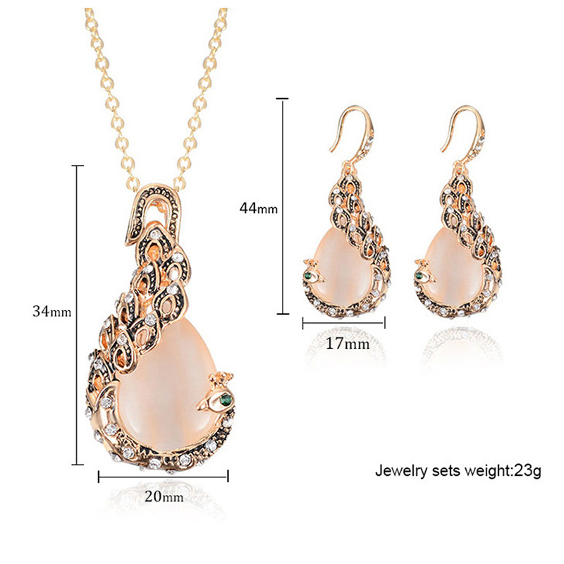 Cross-border Explosive Jewelry Set Bridal Jewelry Peacock Gemstone Necklace Earrings Bridal Jewelry Set - Image 23