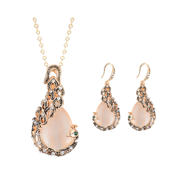 Cross-border Explosive Jewelry Set Bridal Jewelry Peacock Gemstone Necklace Earrings Bridal Jewelry Set - Image 9