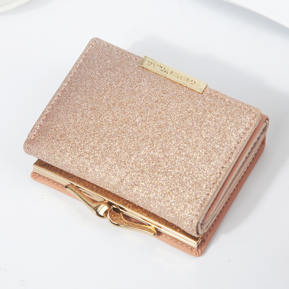 Hengsheng ladies wallet fashion short small bag bright leather tri-fold wallet metal snap coin purse factory direct supply - Image 9