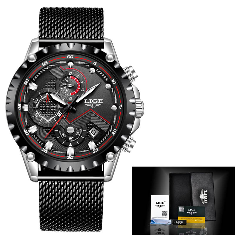 LIGE Milan mesh fashion quartz watch multi-functional six-pin chronograph calendar watch business watch 9821 - Image 11