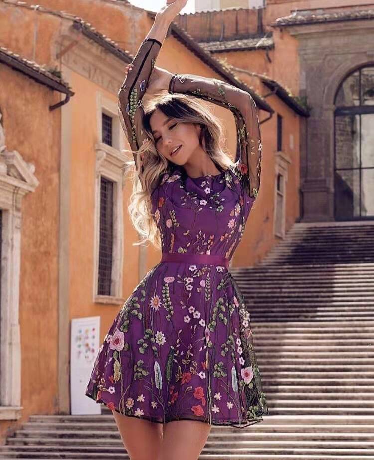 Amazon independent station lace sexy mesh embroidery dress Bohemia women's floral dress - Image 6