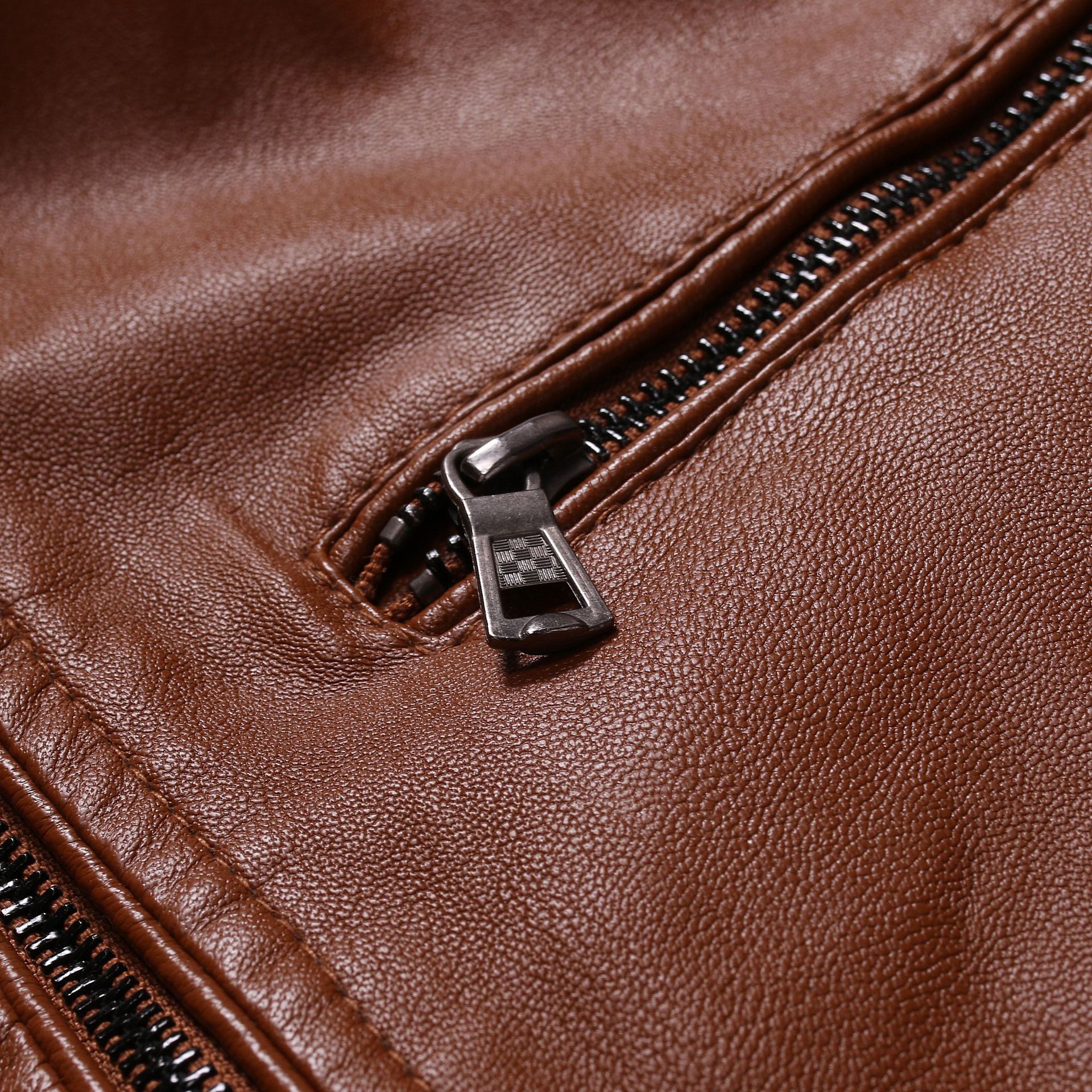AliExpress Amazon Spring and Autumn Thin Section Men's Stand Collar Striped Double Zipper Pu Leather Jacket Large Size Motorcycle Leather Jacket - Image 7