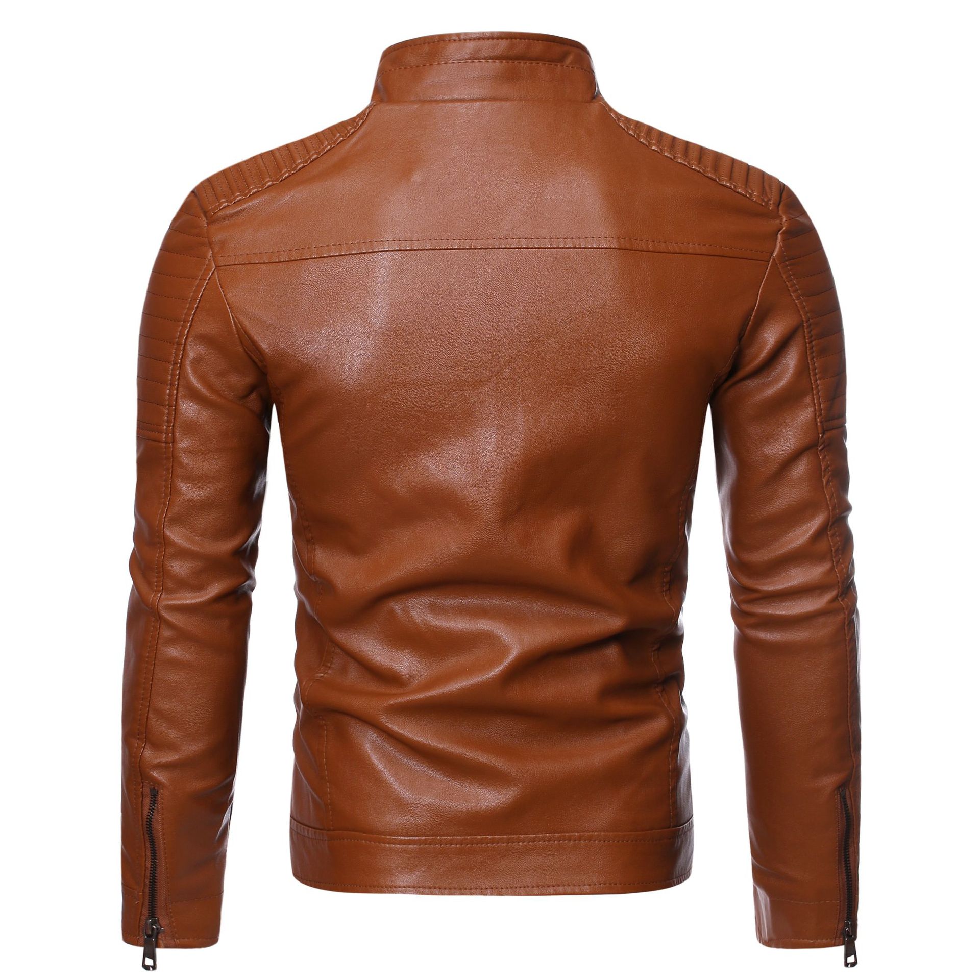 AliExpress Amazon Spring and Autumn Thin Section Men's Stand Collar Striped Double Zipper Pu Leather Jacket Large Size Motorcycle Leather Jacket - Image 6