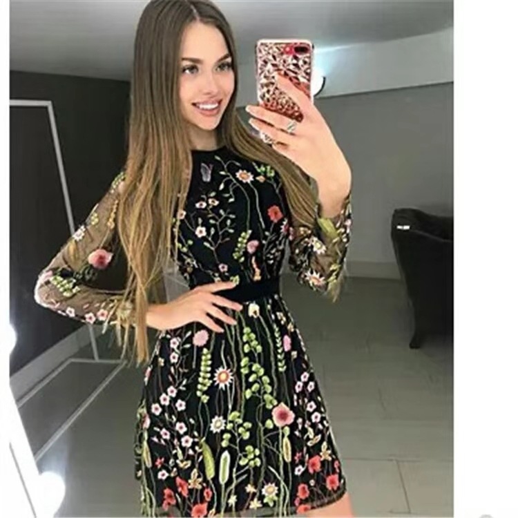 Amazon independent station lace sexy mesh embroidery dress Bohemia women's floral dress - Image 4