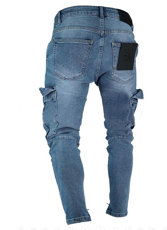 Cross-border European and American Hot Amazon Stretch Men's Jeans Trendy Knee Hole Zipper Small Feet Trousers Wholesale - Image 2
