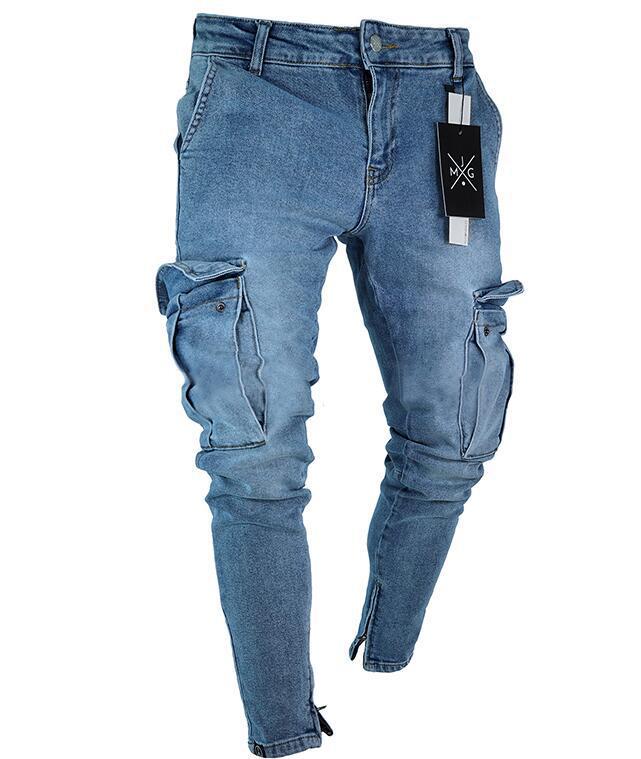 Cross-border European and American Hot Amazon Stretch Men's Jeans Trendy Knee Hole Zipper Small Feet Trousers Wholesale - Image 6