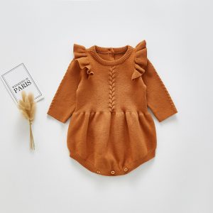 Spring and autumn newborn triangle romper girl baby bag fart clothing small flying sleeves knitted baby jumpsuit