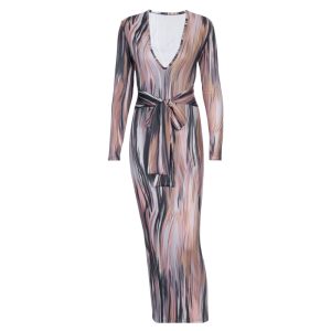 French hot-selling 2022 spring new feminine temperament personality printing long-sleeved V-neck dress cross-border wholesale