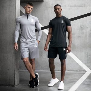 Muscular brothers sports T-shirt men's quick-drying clothes stretch zipper fitness polo shirt tights factory direct sales