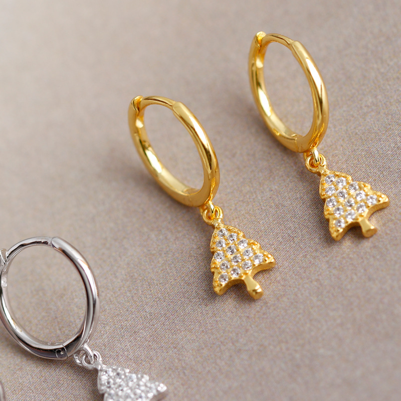 Cross-border new golden Christmas tree with diamonds s925 sterling silver earrings earrings women's European and American earrings processing - Image 4