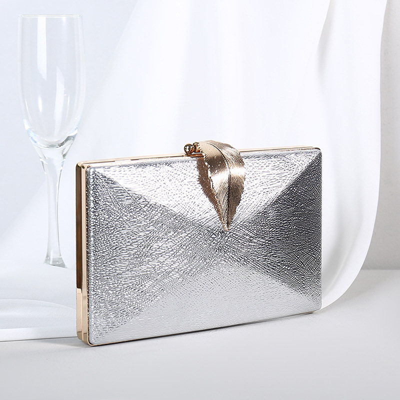 High-quality textured square box-shaped metal leaf evening bag banquet dress bag clutch bag crossbody handbag small square bag for women - Image 10