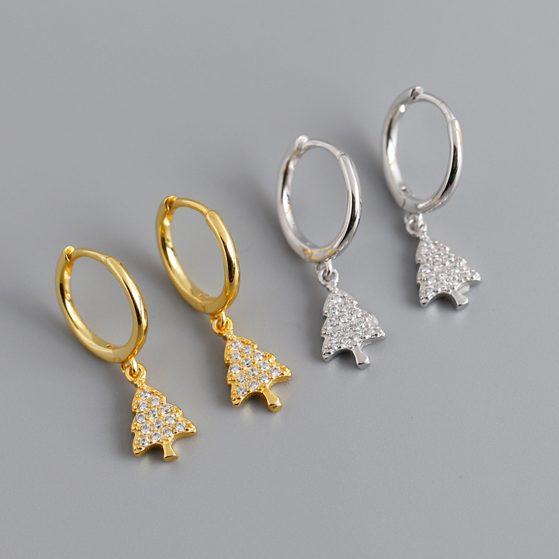 Cross-border new golden Christmas tree with diamonds s925 sterling silver earrings earrings women's European and American earrings processing - Image 3