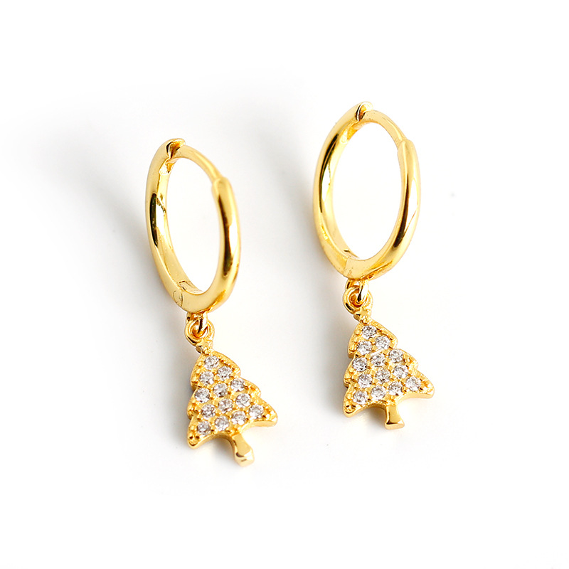 Cross-border new golden Christmas tree with diamonds s925 sterling silver earrings earrings women's European and American earrings processing - Image 2