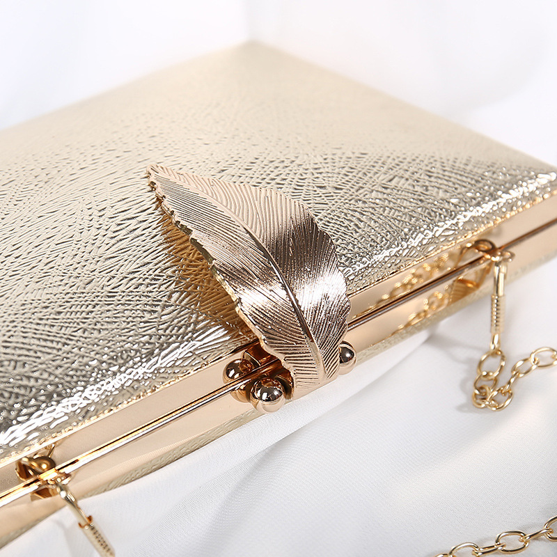 High-quality textured square box-shaped metal leaf evening bag banquet dress bag clutch bag crossbody handbag small square bag for women - Image 4