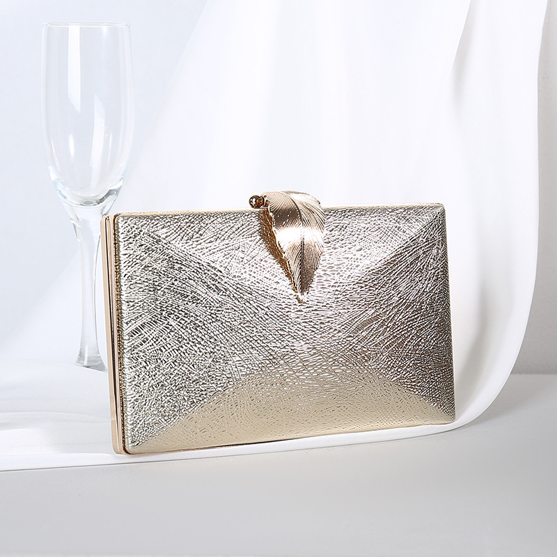 High-quality textured square box-shaped metal leaf evening bag banquet dress bag clutch bag crossbody handbag small square bag for women - Image 7