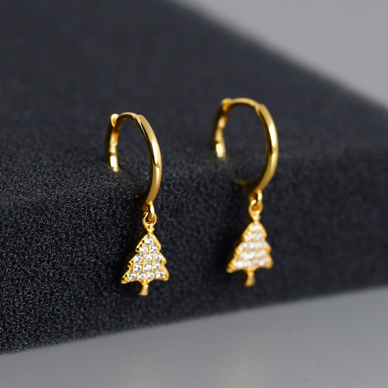 Cross-border new golden Christmas tree with diamonds s925 sterling silver earrings earrings women's European and American earrings processing - Image 5