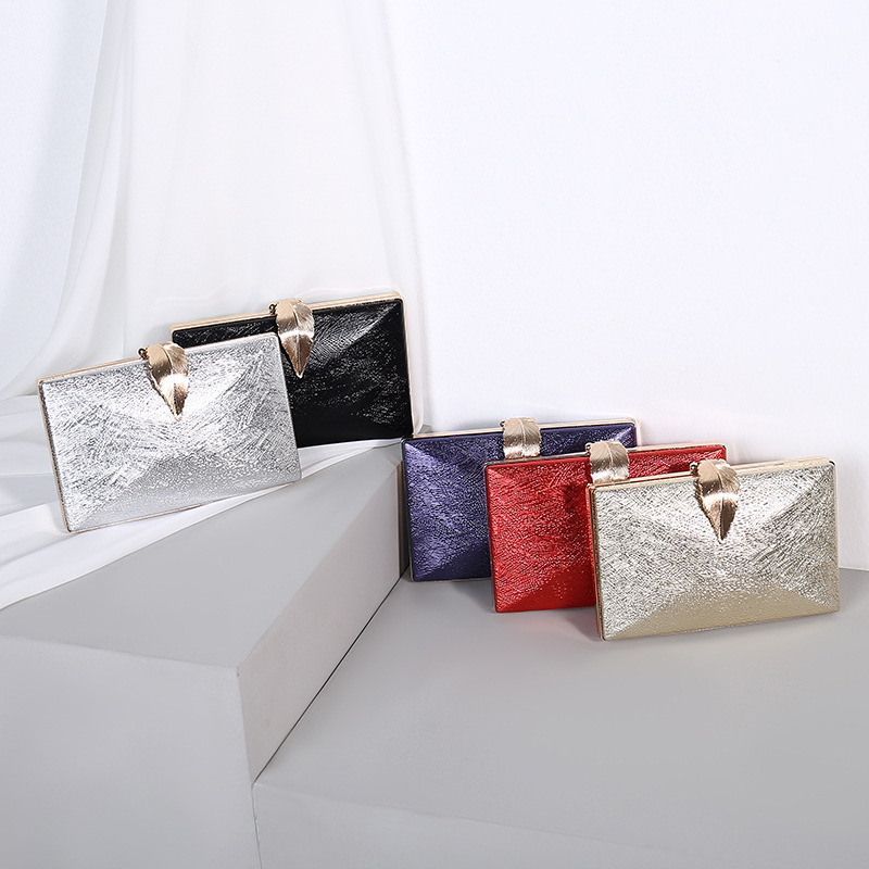 High-quality textured square box-shaped metal leaf evening bag banquet dress bag clutch bag crossbody handbag small square bag for women - Image 3