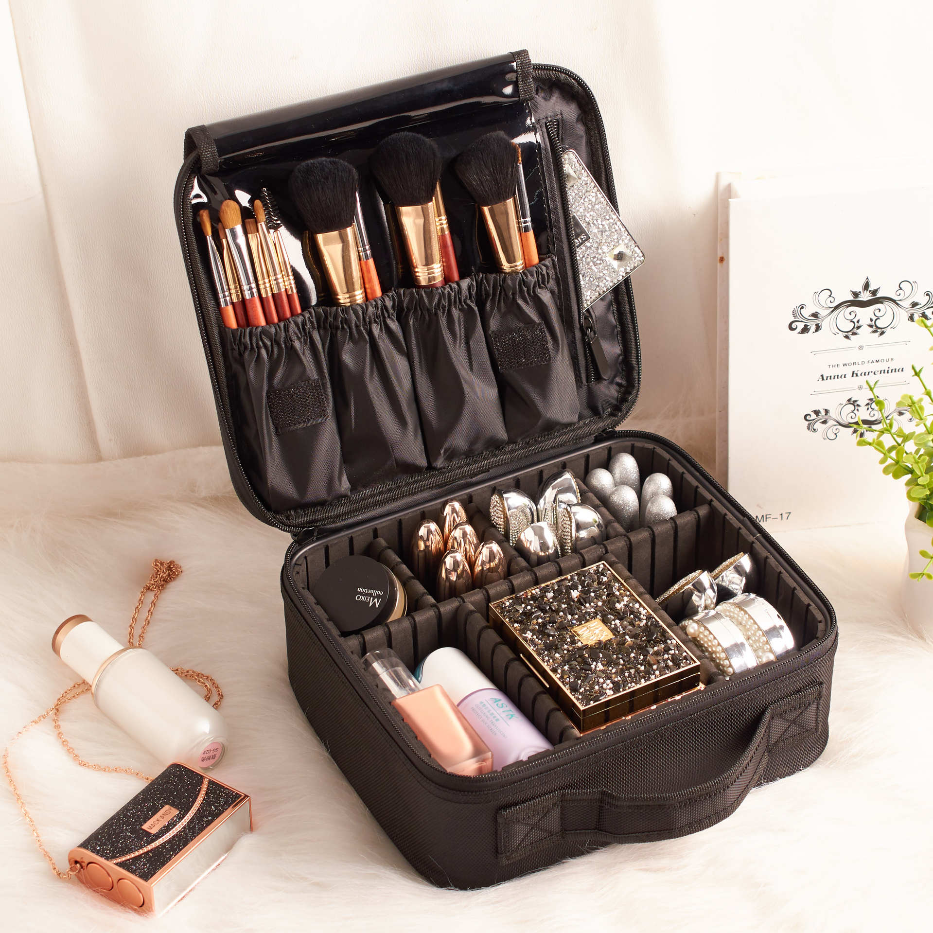 Mini travel storage partition cosmetic bag multi-function portable portable cosmetic box custom-made small double-layer toiletry bag - Image 2