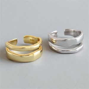 Korean-style fashionable and fresh irregular double-layer smooth wave two-tone unique open ring