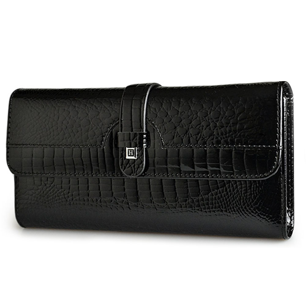 Women's genuine leather wallet snap button patent leather crocodile pattern multi-card slot wallet mobile phone bag clutch coin purse European and American - Image 6