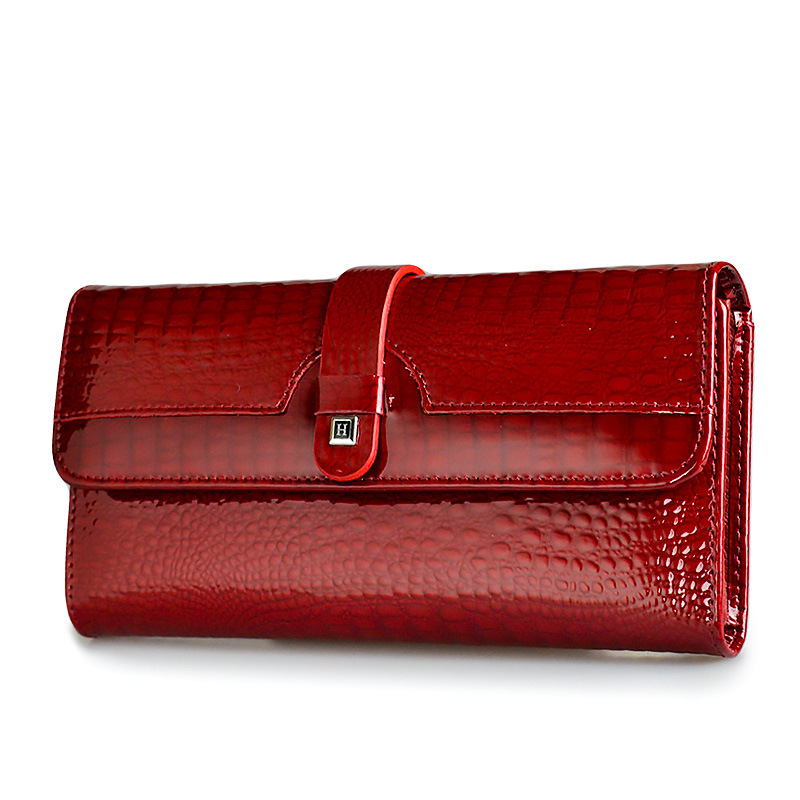 Women's genuine leather wallet snap button patent leather crocodile pattern multi-card slot wallet mobile phone bag clutch coin purse European and American - Image 8