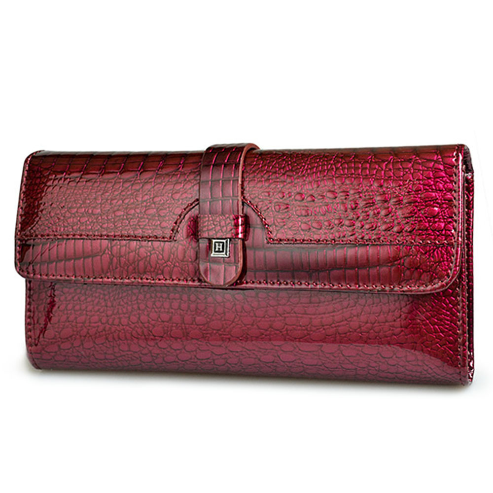 Women's genuine leather wallet snap button patent leather crocodile pattern multi-card slot wallet mobile phone bag clutch coin purse European and American - Image 7