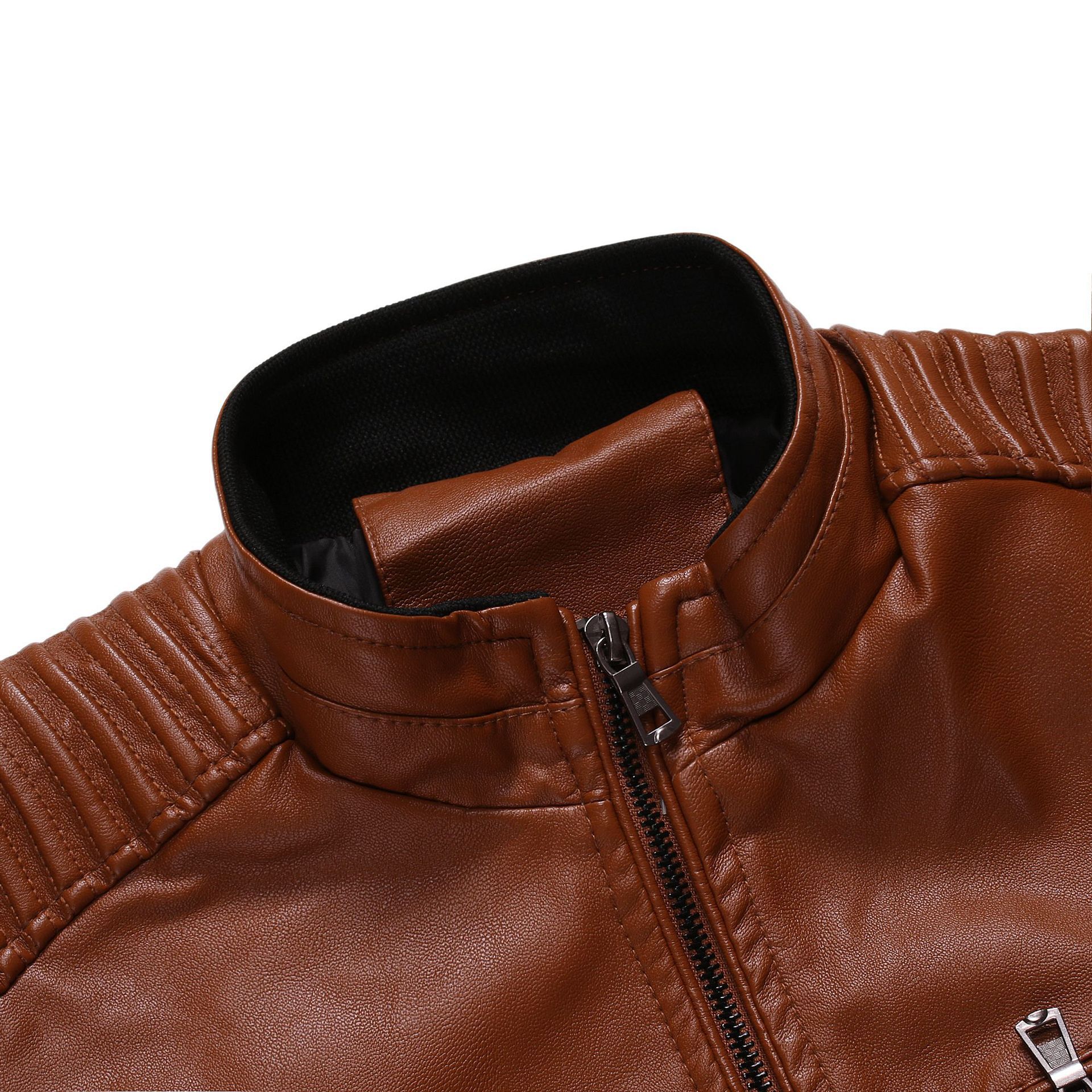 AliExpress Amazon Spring and Autumn Thin Section Men's Stand Collar Striped Double Zipper Pu Leather Jacket Large Size Motorcycle Leather Jacket - Image 4