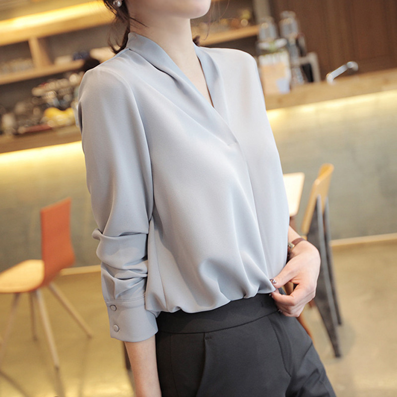 4-color 2025 Autumn New Long-sleeved Shirt, Loose Fit, Professional, Elegant, Goddess Style, Base Chiffon Blouse 938 - Image 2