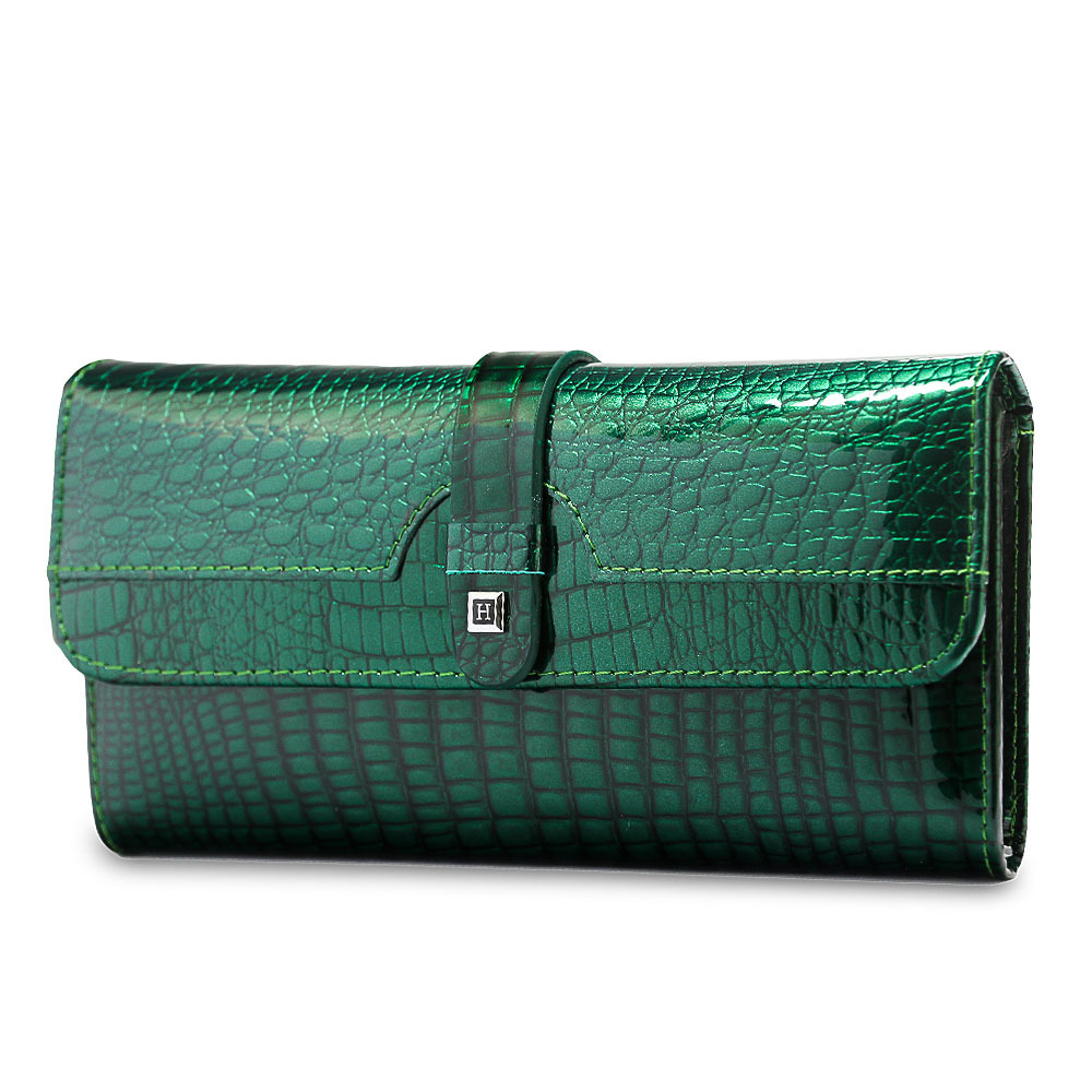Women's genuine leather wallet snap button patent leather crocodile pattern multi-card slot wallet mobile phone bag clutch coin purse European and American - Image 9