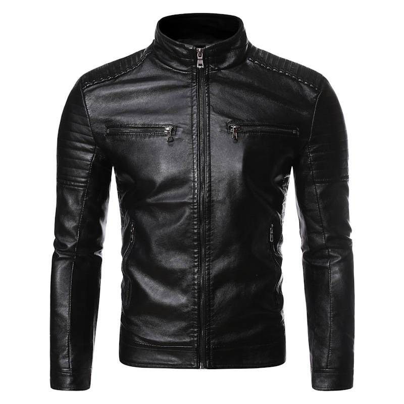 AliExpress Amazon Spring and Autumn Thin Section Men's Stand Collar Striped Double Zipper Pu Leather Jacket Large Size Motorcycle Leather Jacket - Image 5