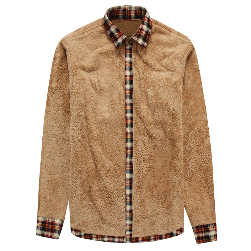 Cross-border winter new men's fleece long-sleeved plaid shirt warm business casual fashion cotton shirt European size