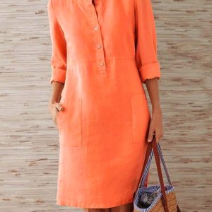2023 cross-border spring new Amazon AliExpress hot style large size women's clothing cotton and linen round neck long-sleeved dress