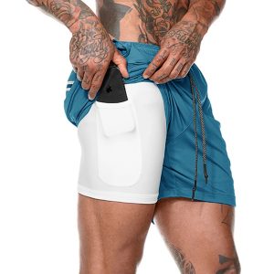 2020 new summer double-layer quick-drying breathable men's shorts sports training running straight light board five-point shorts
