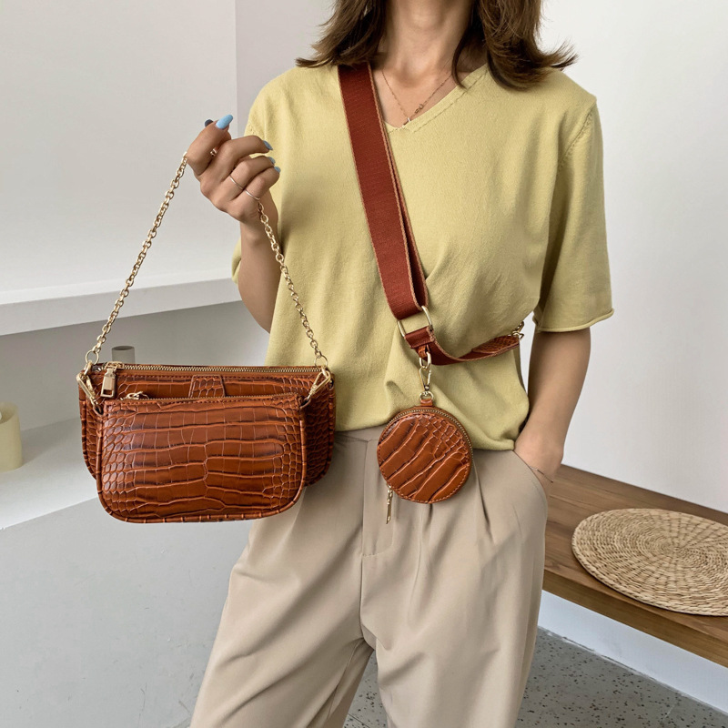 High-end texture 2020 new female bag European style chain shoulder messenger bag crocodile pattern three-piece mother-in-law - Image 6