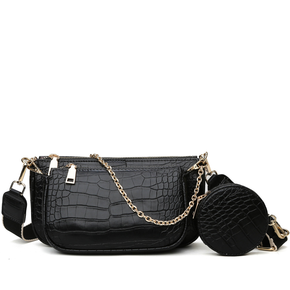 High-end texture 2020 new female bag European style chain shoulder messenger bag crocodile pattern three-piece mother-in-law - Image 3