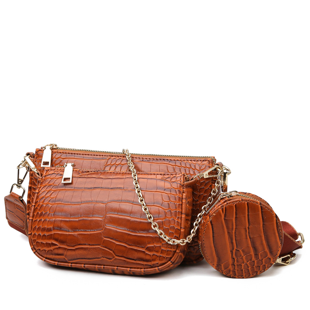 High-end texture 2020 new female bag European style chain shoulder messenger bag crocodile pattern three-piece mother-in-law - Image 5