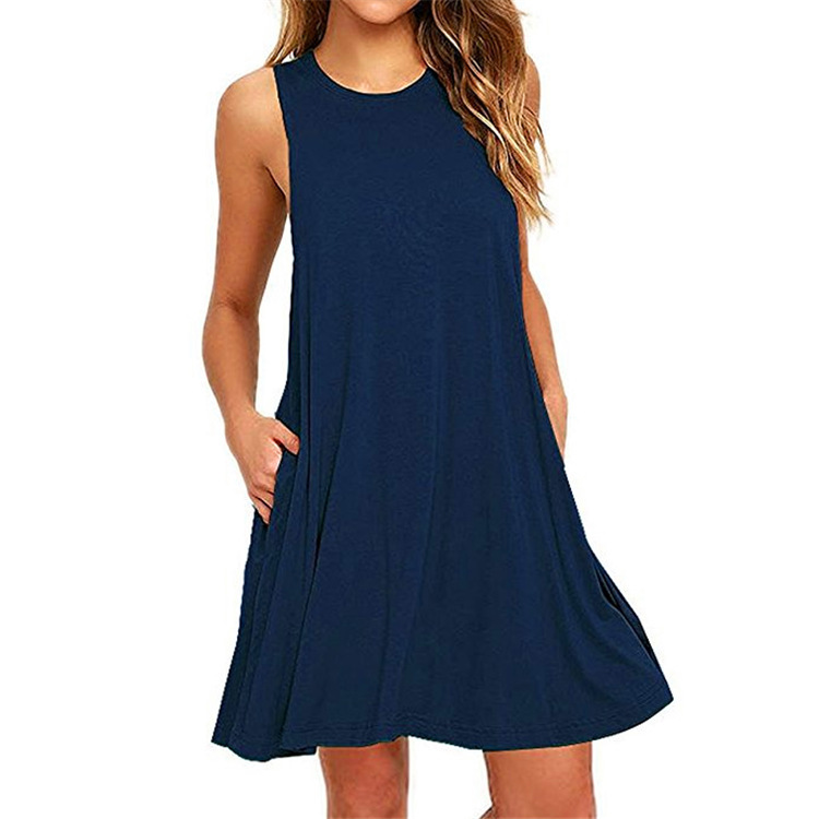 2020 Summer New Amazon Wish AliExpress Hot Sale Foreign Trade Solid Color Sleeveless Slim A- line Dress Women - Image 5