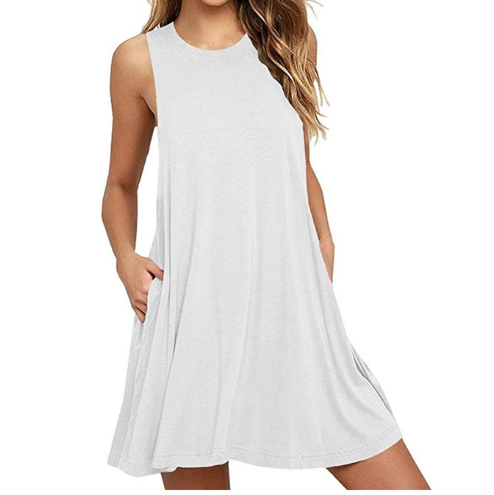 2020 Summer New Amazon Wish AliExpress Hot Sale Foreign Trade Solid Color Sleeveless Slim A- line Dress Women - Image 7
