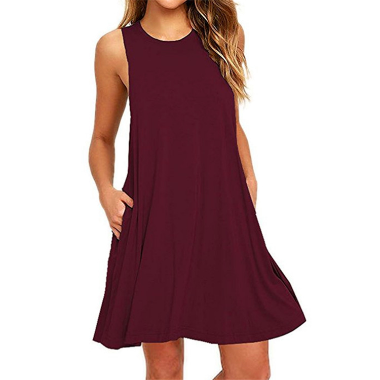 2020 Summer New Amazon Wish AliExpress Hot Sale Foreign Trade Solid Color Sleeveless Slim A- line Dress Women - Image 4
