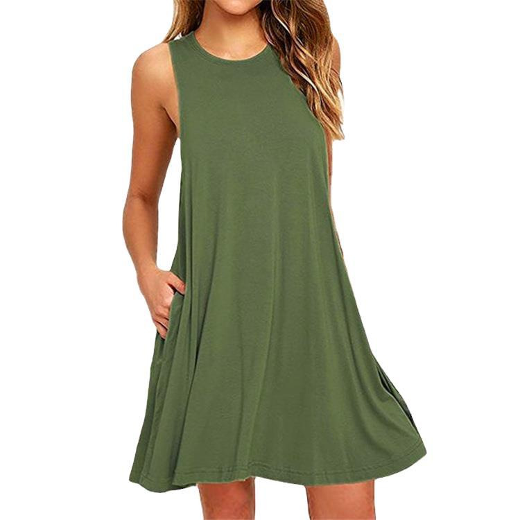 2020 Summer New Amazon Wish AliExpress Hot Sale Foreign Trade Solid Color Sleeveless Slim A- line Dress Women - Image 2