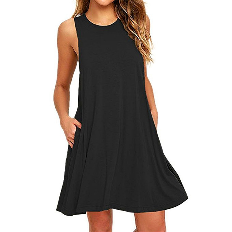 2020 Summer New Amazon Wish AliExpress Hot Sale Foreign Trade Solid Color Sleeveless Slim A- line Dress Women - Image 8