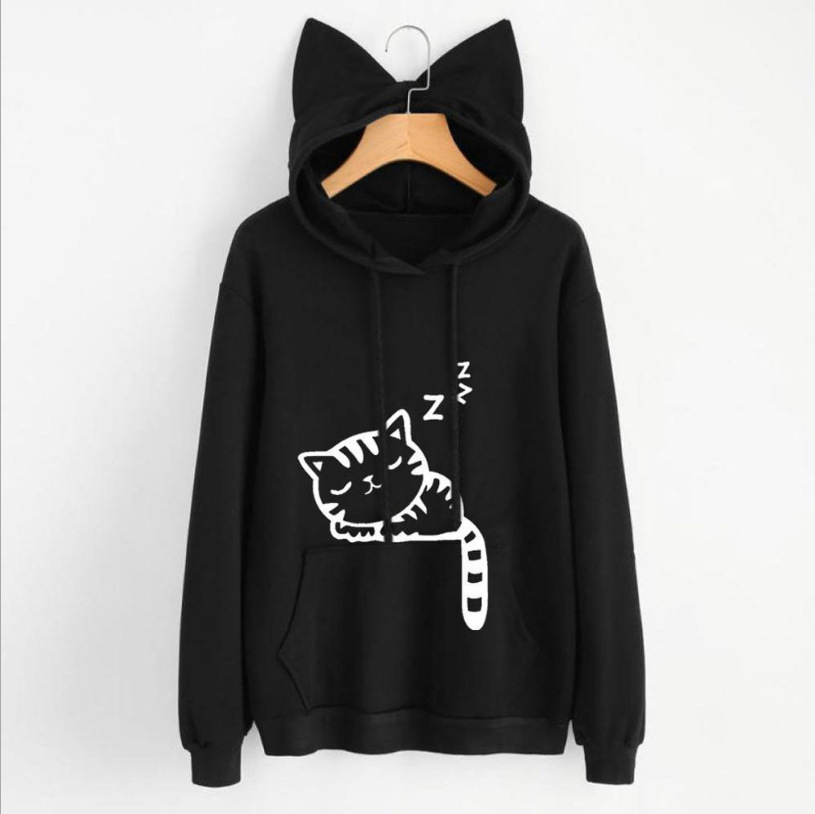 AliExpress Hot Sale Autumn Loose Fleece Printed Cat Cat Hoodie - Image 6