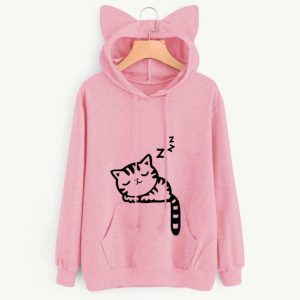 AliExpress Hot Sale Autumn Loose Fleece Printed Cat Cat Hoodie