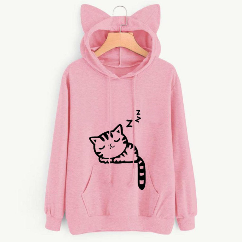 AliExpress Hot Sale Autumn Loose Fleece Printed Cat Cat Hoodie - Image 5