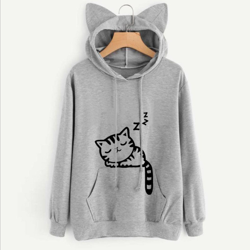 AliExpress Hot Sale Autumn Loose Fleece Printed Cat Cat Hoodie - Image 4