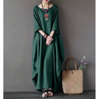 2025 Spring/Summer New Arrival Amazon AliExpress Wish Literary Loose Plus Size Cotton Linen Long Dress - Image 8