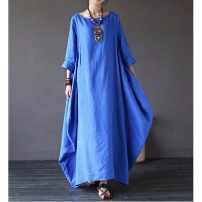 2025 Spring/Summer New Arrival Amazon AliExpress Wish Literary Loose Plus Size Cotton Linen Long Dress - Image 7