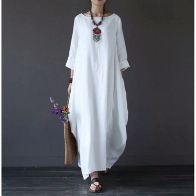 2025 Spring/Summer New Arrival Amazon AliExpress Wish Literary Loose Plus Size Cotton Linen Long Dress - Image 6